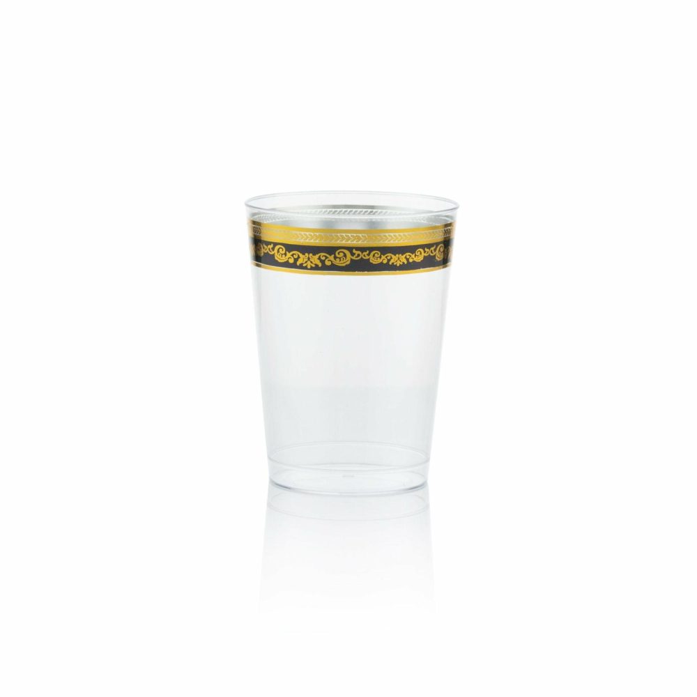 Drinkware | 10 Oz. Clear Black Gold Rim Plastic Cups 20 Pack – Royal Dinnerware Drinkware