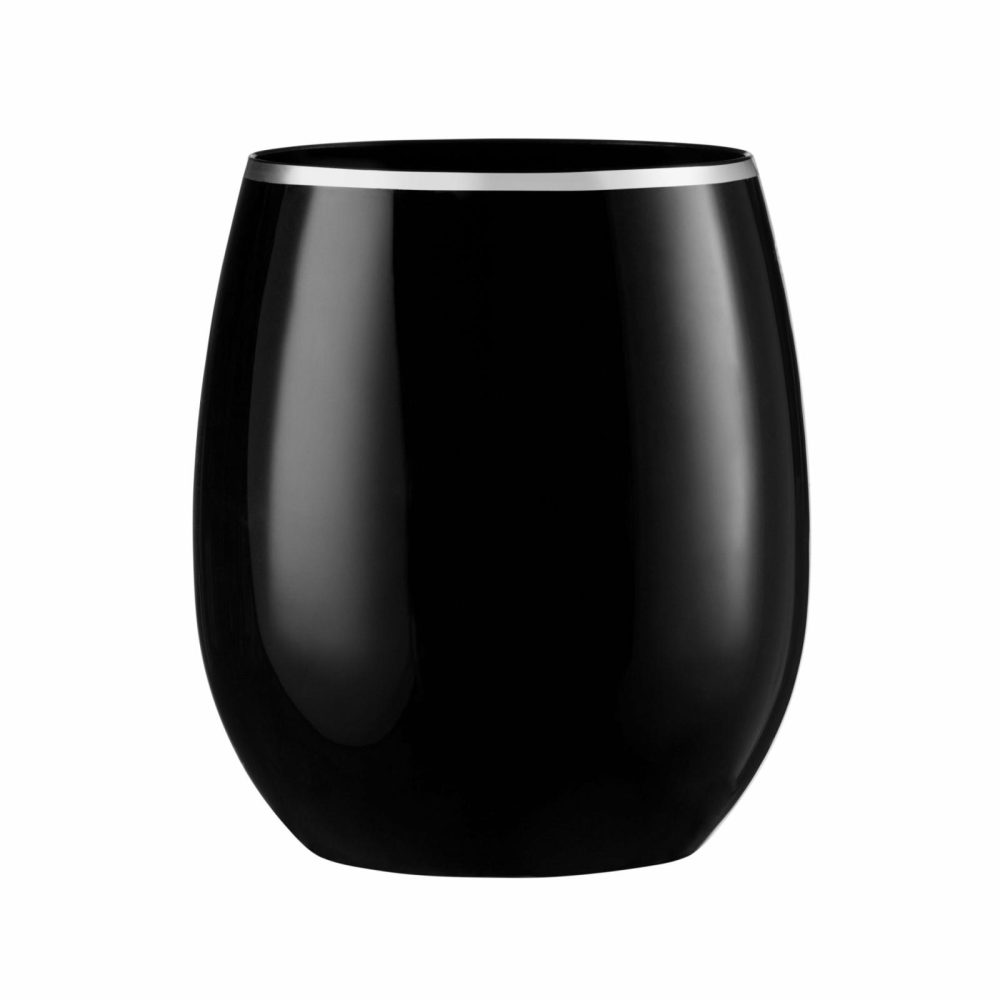 Drinkware | 12 Oz. Black Stemless Wine Goblets With Silver Rim 6 Pack Dinnerware Drinkware