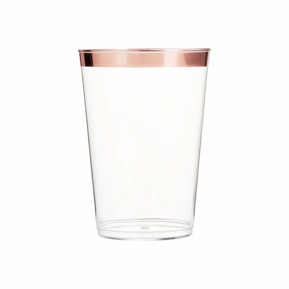 Drinkware | 12 Oz Clear Plastic Tumblers With Rose Gold Rim Dinnerware Drinkware