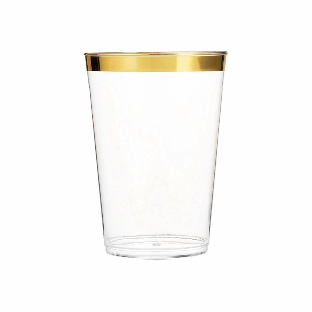 Drinkware | 12 Oz Gold Plastic Cups Clear Plastic Tumblers With Gold Rim Dinnerware Drinkware