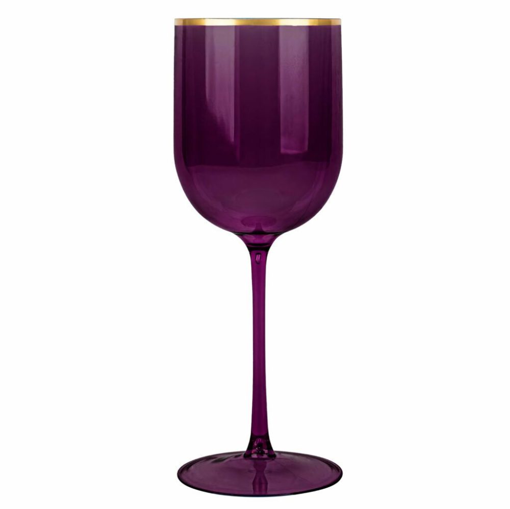 Drinkware | 12 Oz Purple And Gold Rim Plastic Wine Goblets 5 Pack Dinnerware Drinkware