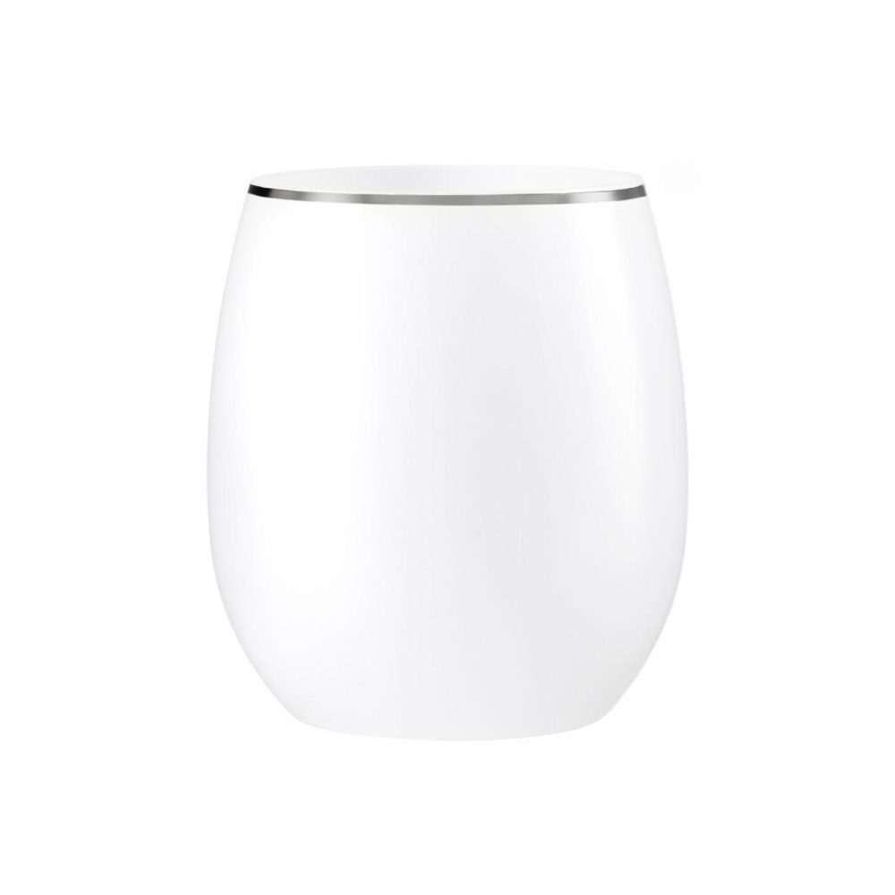 Drinkware | 12 Oz. White Stemless Wine Goblets With Silver Rim 6 Pack Dinnerware Drinkware