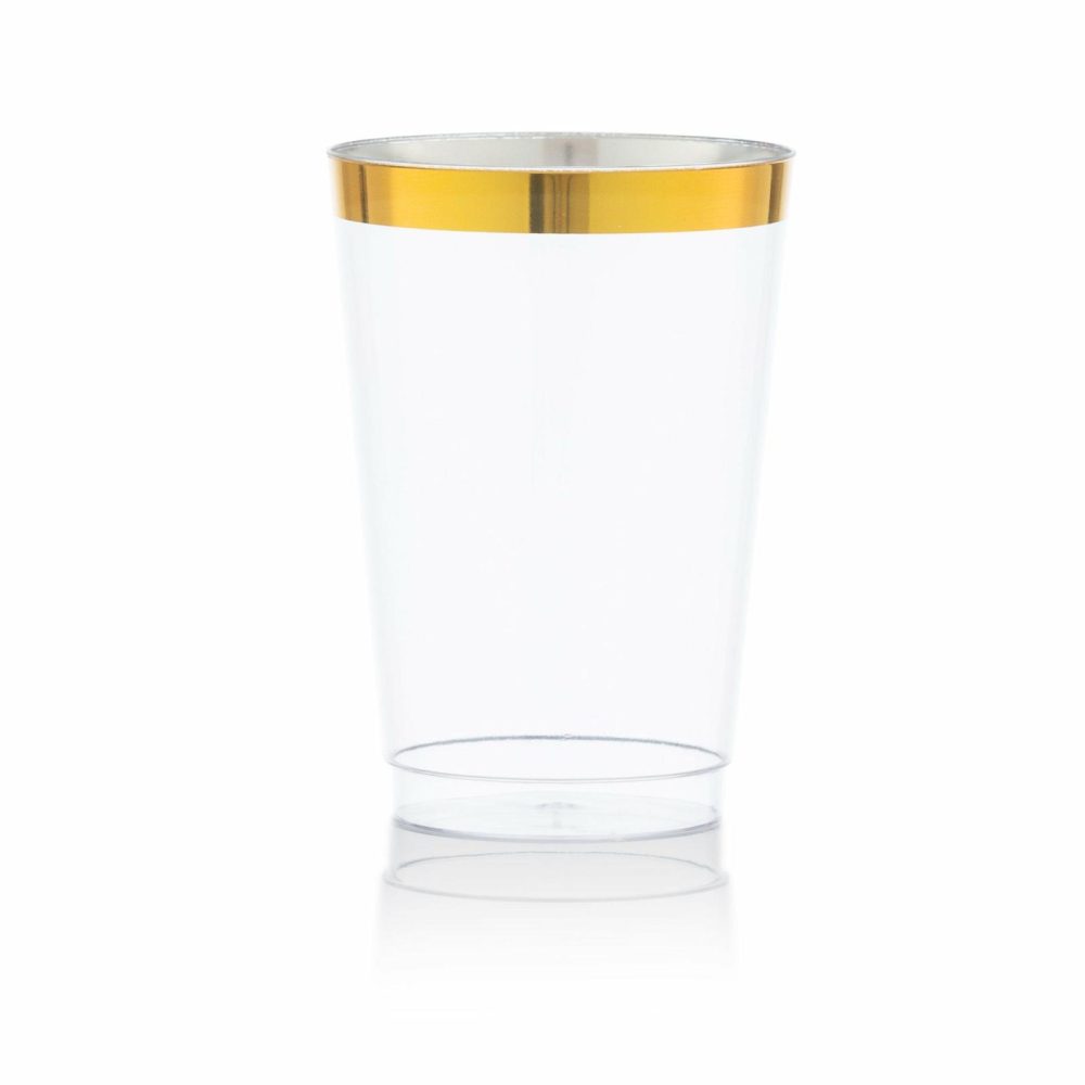 Drinkware | 14 Oz Gold Plastic Cups Clear Plastic Tumblers With Gold Rim Dinnerware Drinkware