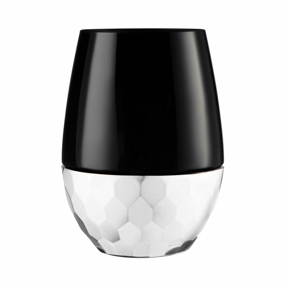 Drinkware | 16 Oz Black Stemless Wine Goblets With Hammered Silver Design 6 Pack Dinnerware Drinkware