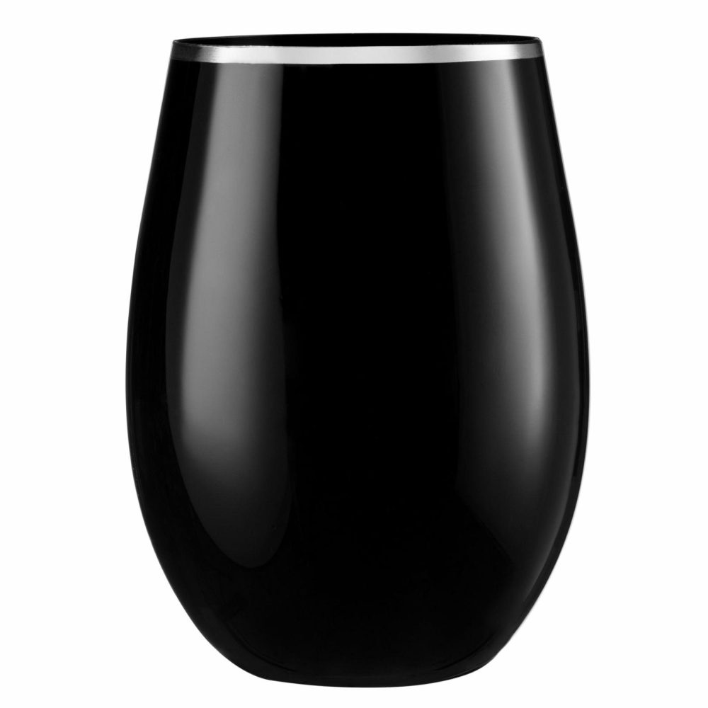 Drinkware | 16 Oz. Black Stemless Wine Goblets With Silver Rim 6 Pack Dinnerware Drinkware