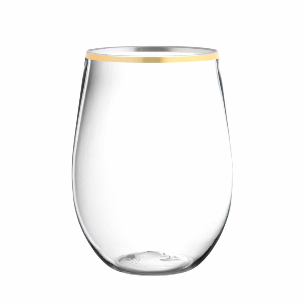 Drinkware | 16 Oz. Clear Stemless Wine Goblets With Gold Rim 6 Pack Dinnerware Drinkware