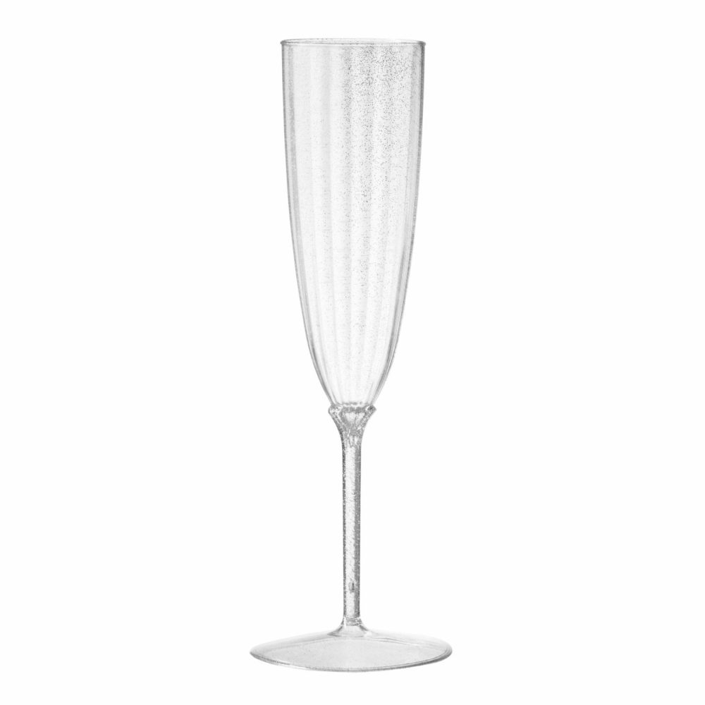 Drinkware | 6 Oz 1-Piece Silver Glitter Plastic Disposable Champagne Flutes – 8 Pack Dinnerware Drinkware