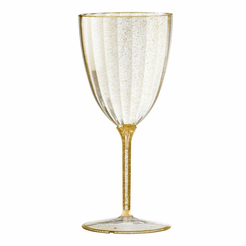 Drinkware | 7 Oz 1-Piece Gold Glitter Plastic Disposable Wine Goblet – 8 Pack Dinnerware Drinkware