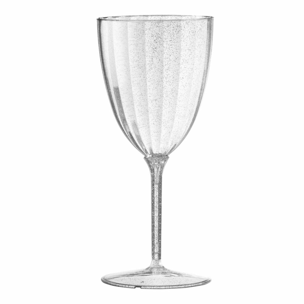 Drinkware | 7 Oz 1-Piece Silver Glitter Plastic Disposable Wine Goblet – 8 Pack Dinnerware Drinkware