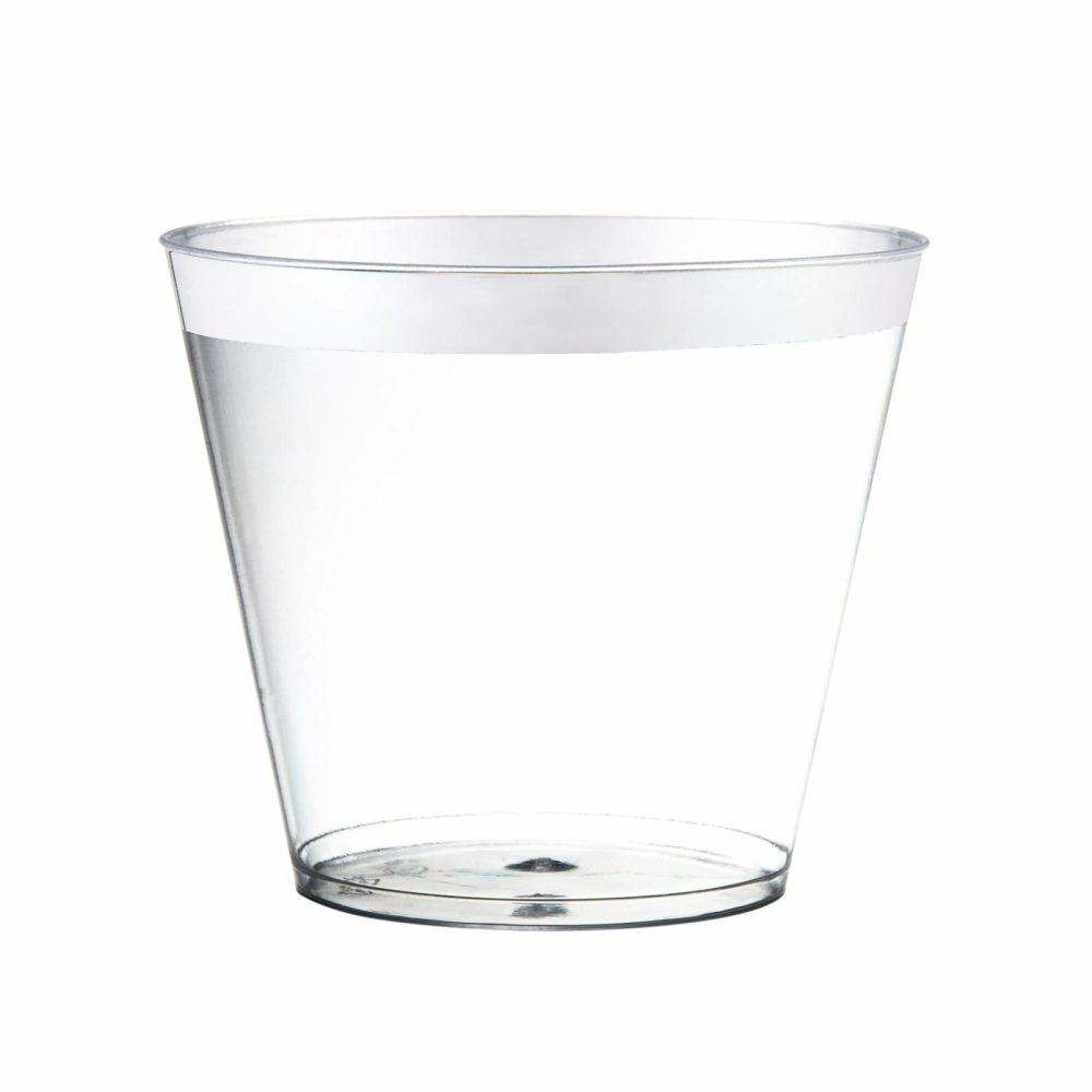 Drinkware | 9 Oz Silver Plastic Cups Old Fashioned Tumblers With Silver Rim Dinnerware Drinkware