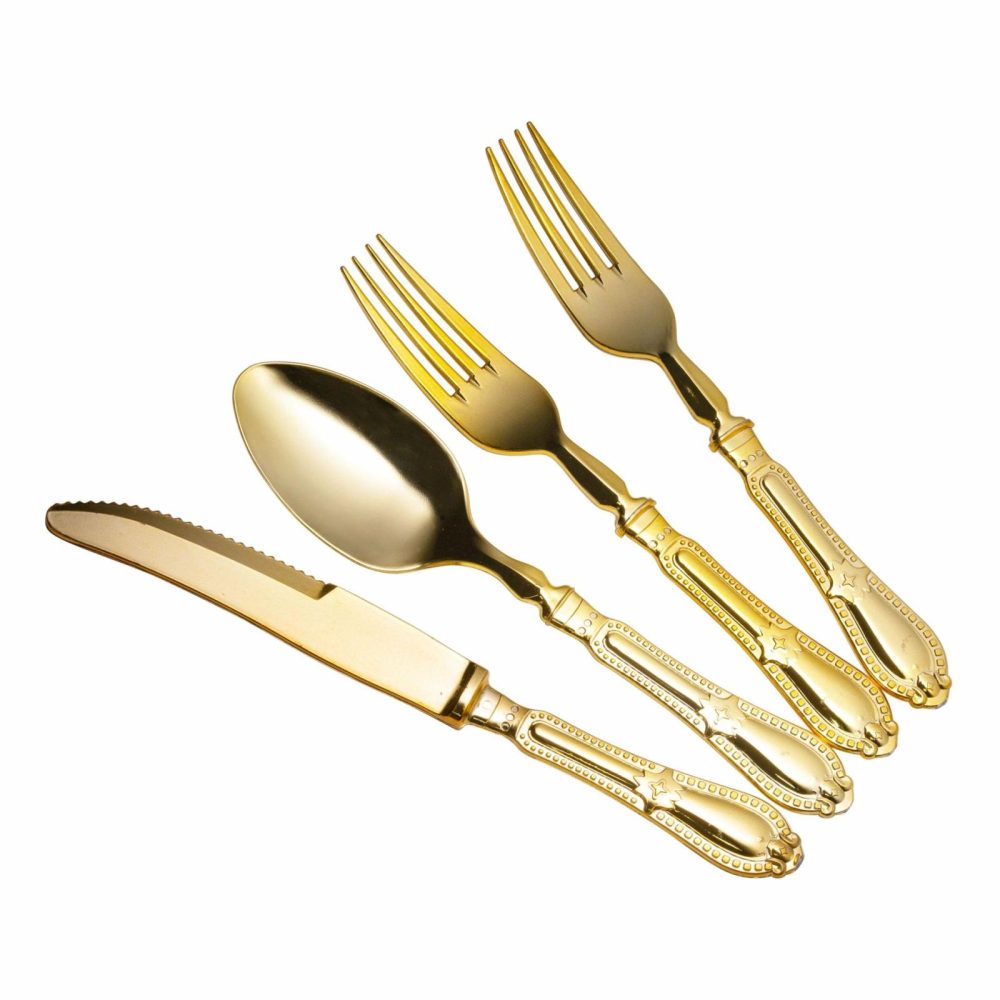 Flatware | 80 Piece Disposable Gold Plastic Silverware Combo Set (20 Settings) – Baroque Dinnerware Flatware