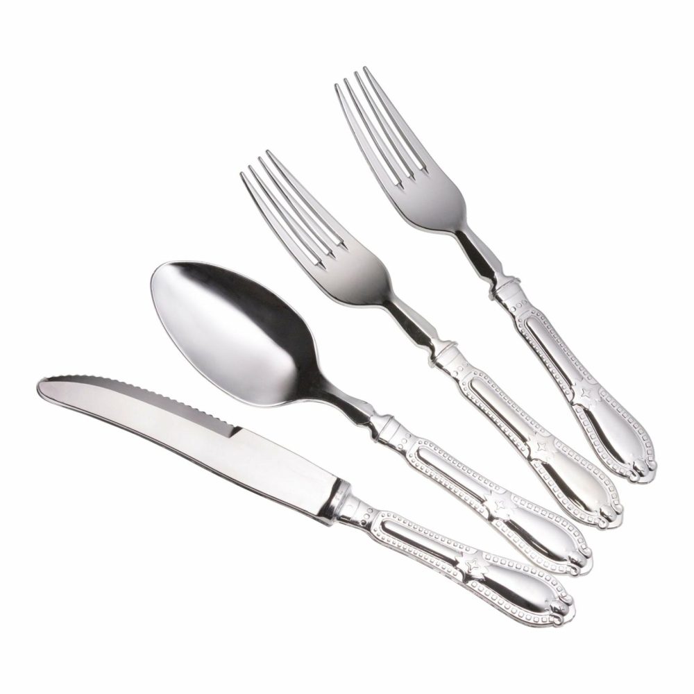 Flatware | 80 Piece Disposable Silver Plastic Silverware Combo Set (20 Settings) – Baroque Dinnerware Flatware