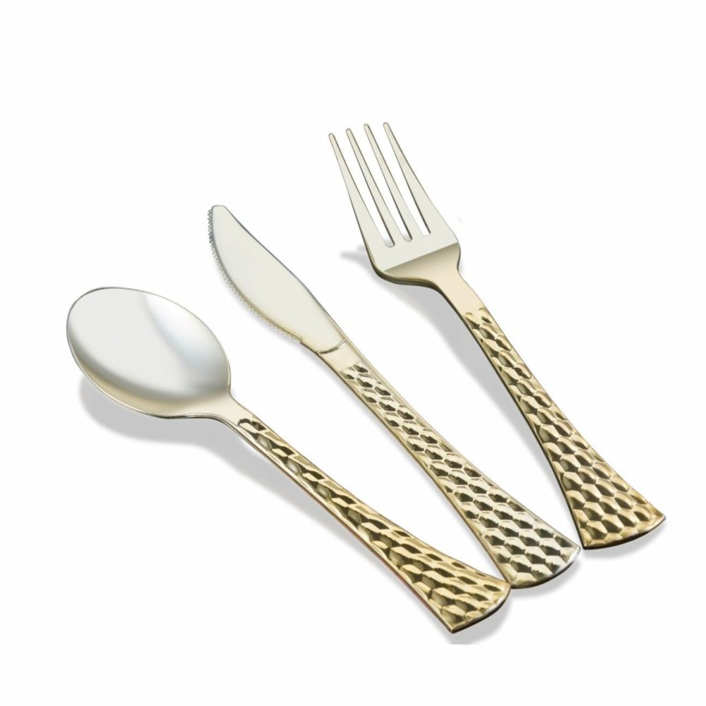 Flatware | Disposable Shiny Metallic Gold Flatware – Glamour Dinnerware Flatware