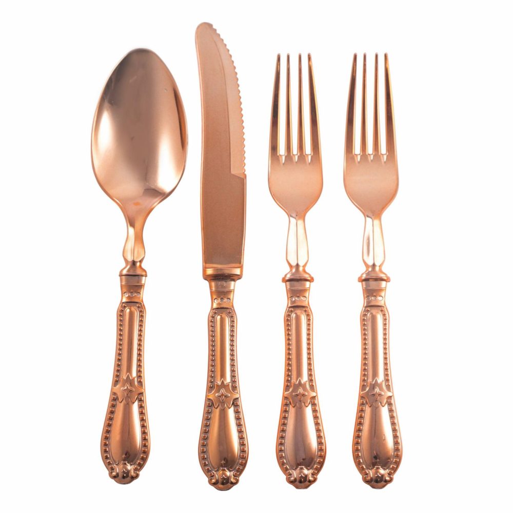 Flatware | Disposable Shiny Metallic Rose Gold Flatware – Baroque Dinnerware Flatware