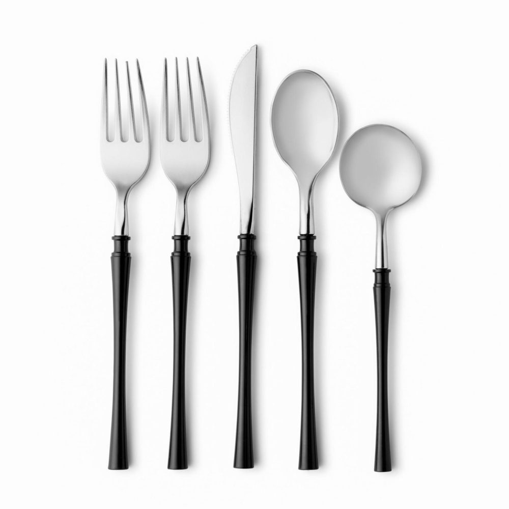 Flatware | Fusion Collection Black/Silver Flatware Set 40 Count – Setting For 8 Dinnerware Flatware