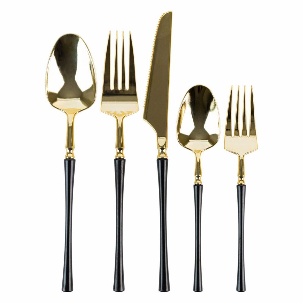 Flatware | Infinity Collection Black/Gold Flatware Set 40 Pieces – Setting For 8 Dinnerware Flatware