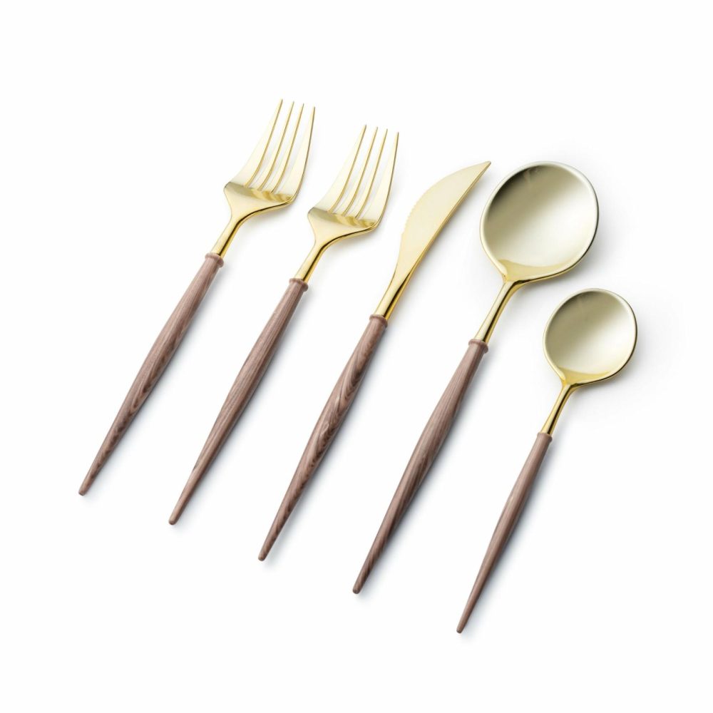 Flatware | Noble Collection Gold And Wood Brown Flatware Set 40 Count-Setting For 8 Dinnerware Flatware