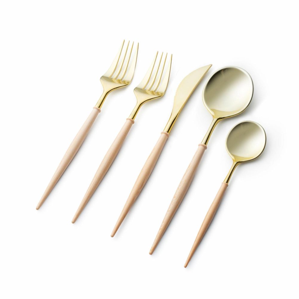 Flatware | Noble Collection Gold And Wood Cream Flatware Set 40 Count-Setting For 8 Dinnerware Flatware