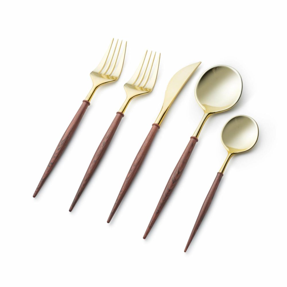 Flatware | Noble Collection Gold And Wood Red Flatware Set 40 Count-Setting For 8 Dinnerware Flatware