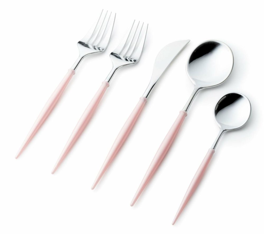 Flatware | Noble Collection Silver And Blush Flatware Set 40 Count-Setting For 8 Dinnerware Flatware