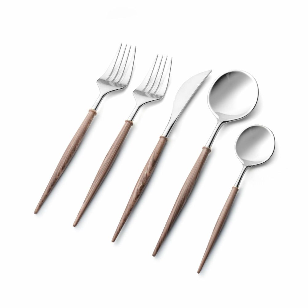 Flatware | Noble Collection Silver And Wood Brown Flatware Set 40 Count-Setting For 8 Dinnerware Flatware