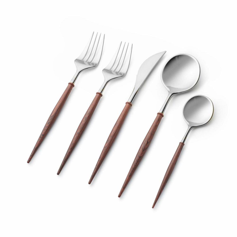 Flatware | Noble Collection Silver And Wood Red Flatware Set 40 Count-Setting For 8 Dinnerware Flatware