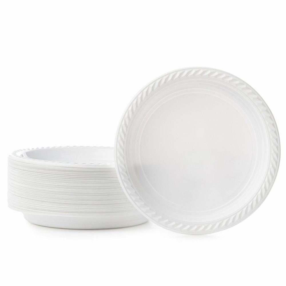 Household Products | 9 Inch White Round Plastic Dinner Plate 100 Pack – Classico Dinnerware Household Products