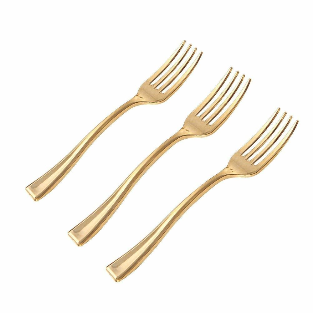 Miniware | 4 Inch Mini Forks Gold Plastic Tasting Fork Dinnerware Miniware