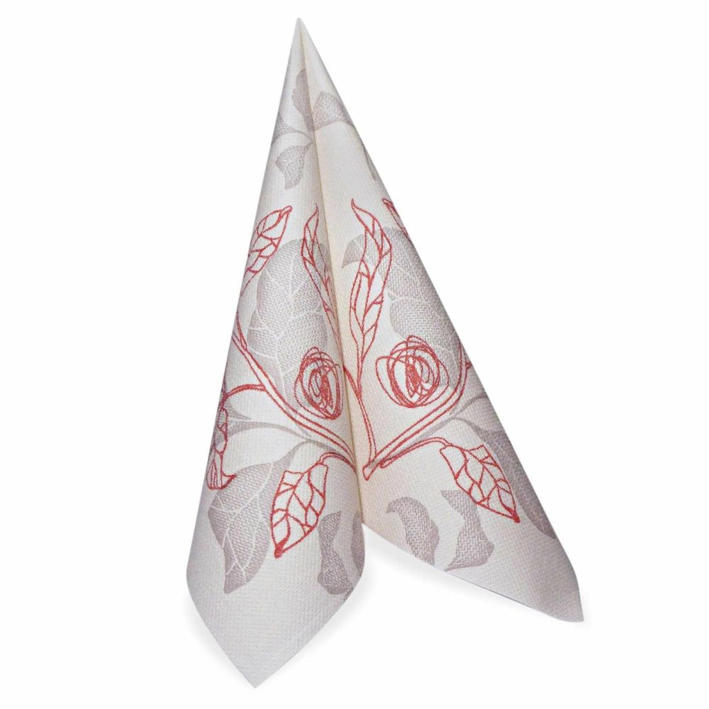 Napkins | Linen Like Disposable Paper Dinner Napkins – Red Floral – 50 Pack Dinnerware Napkins