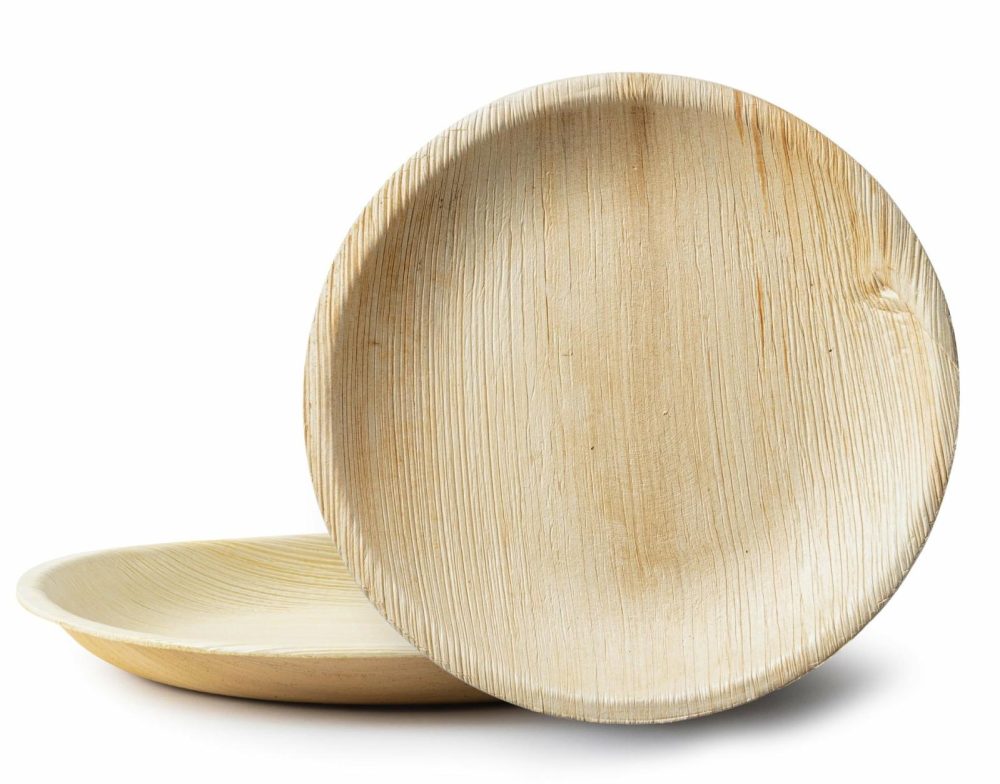 Plates | 100% Compostable Plates Natural Disposable Round Palm Leaf Plates Bamboo-Style Plate, Eco-Friendly – Palm Leaf Dinnerware Plates