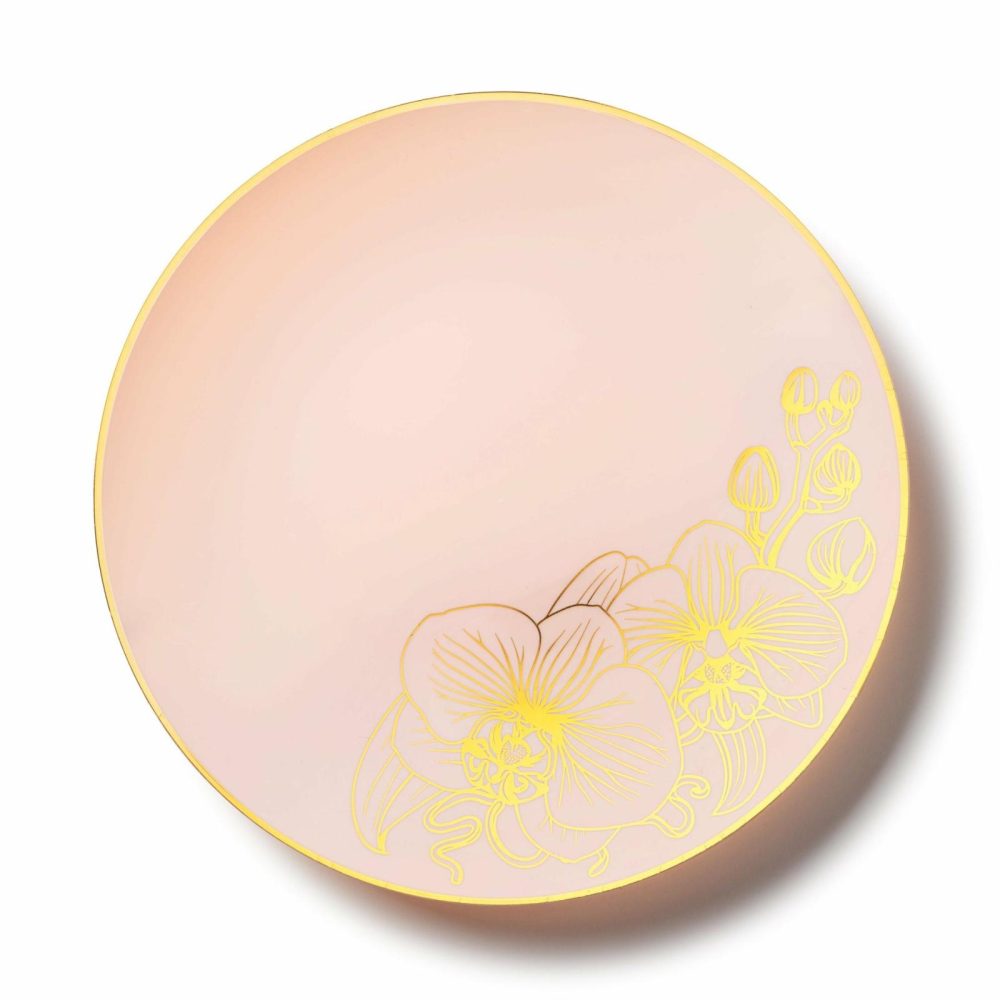 Plates | Antique Pink And Gold Round Plastic Plates – Orchid Dinnerware Plates