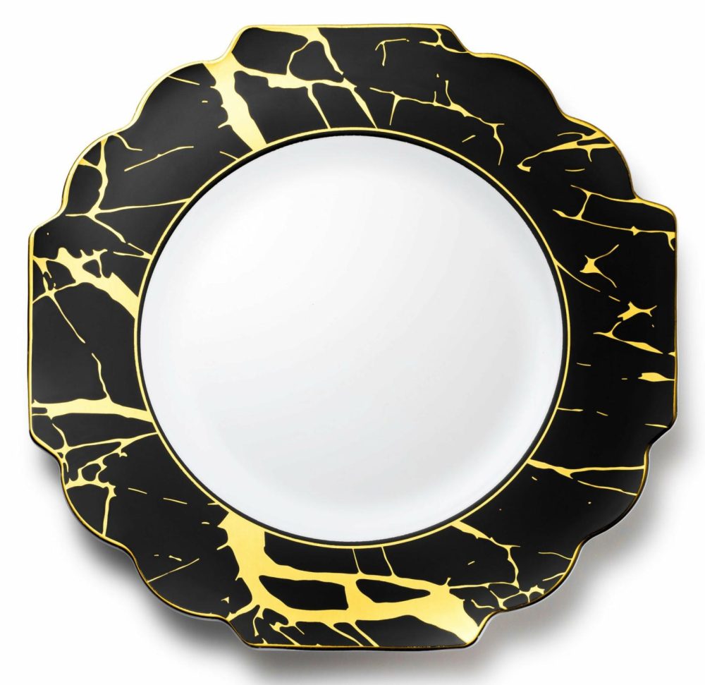 Plates | Black And Gold Marble Plastic Plates 10 Pack – Grand Dinnerware Plates