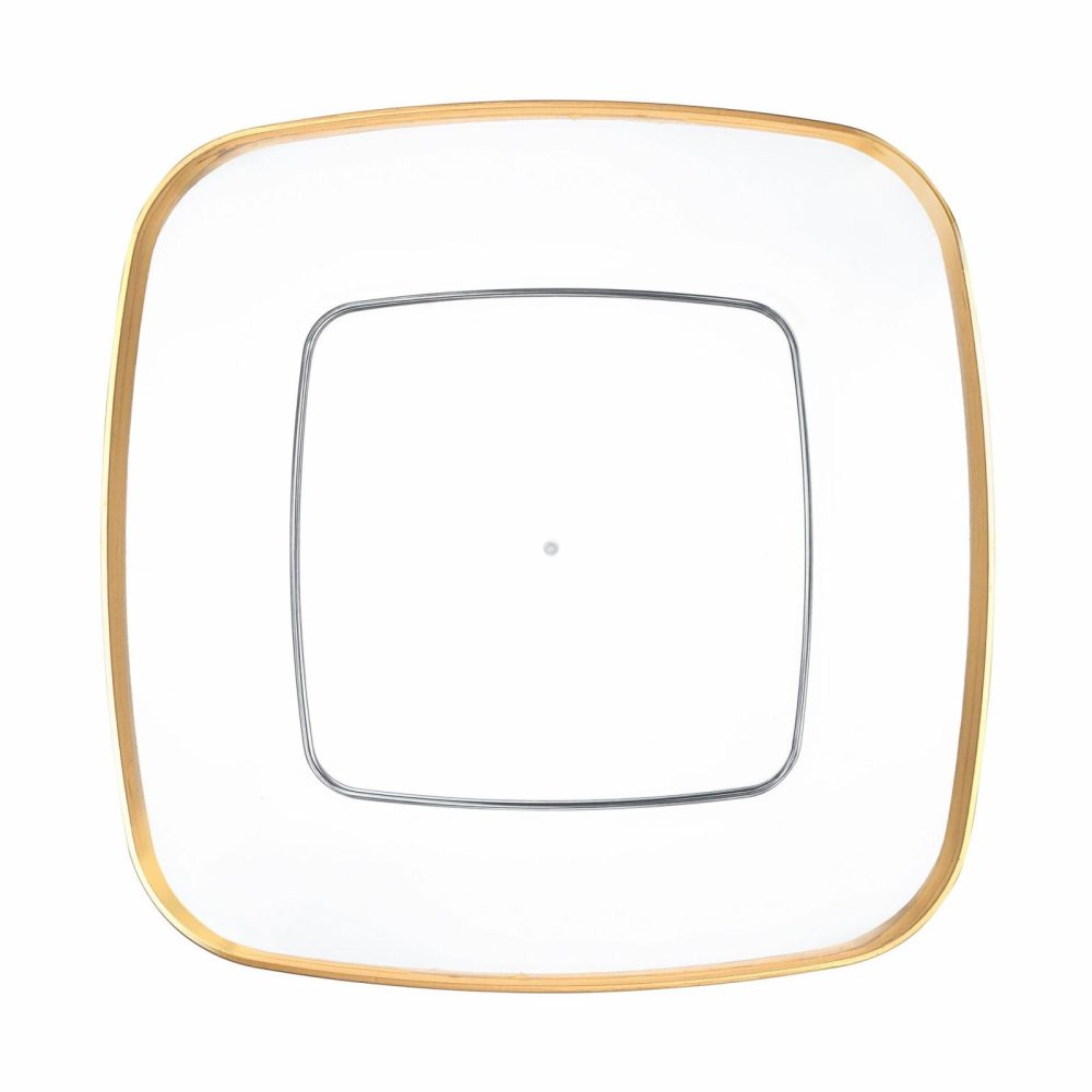 Plates | Clear And Gold Rim Square Plastic Plates 10 Pack – Classic Dinnerware Plates