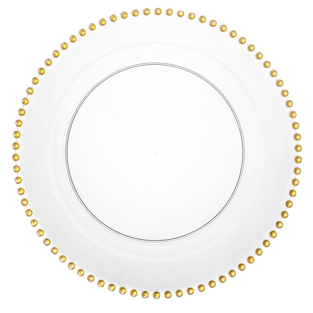 Plates | Clear And Gold Round Plastic Plates 10 Count – Beaded Dinnerware Plates