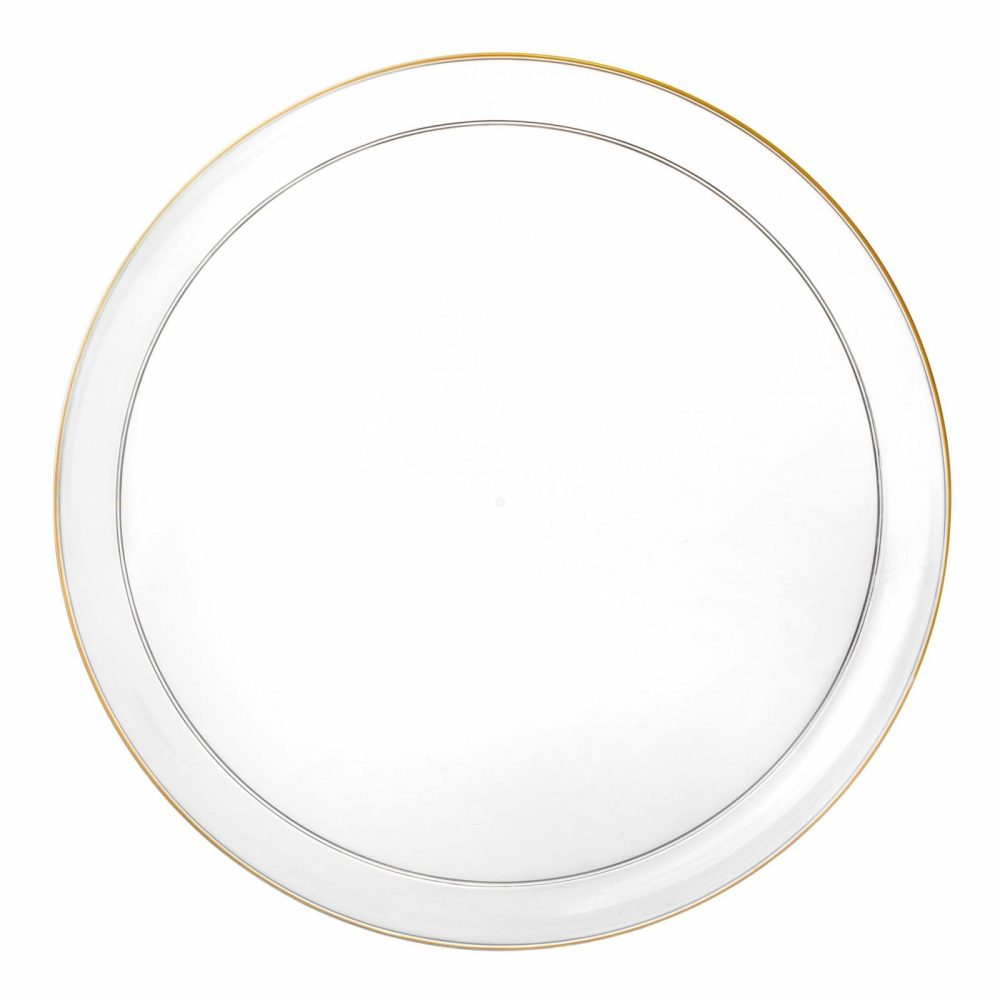 Plates | Clear And Gold Round Plastic Plates – Edge Dinnerware Plates