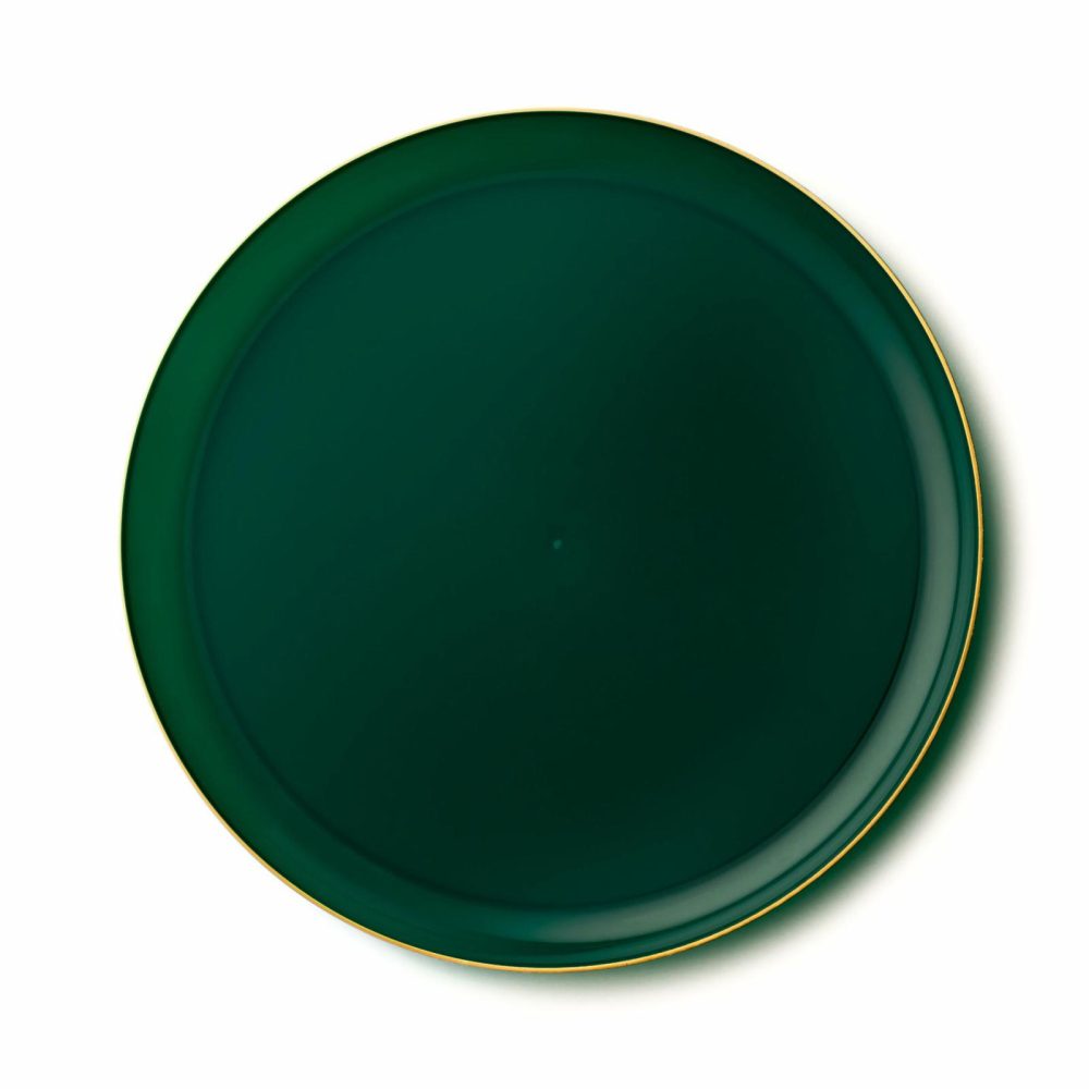 Plates | Green And Gold Round Plastic Plates – Edge Dinnerware Plates