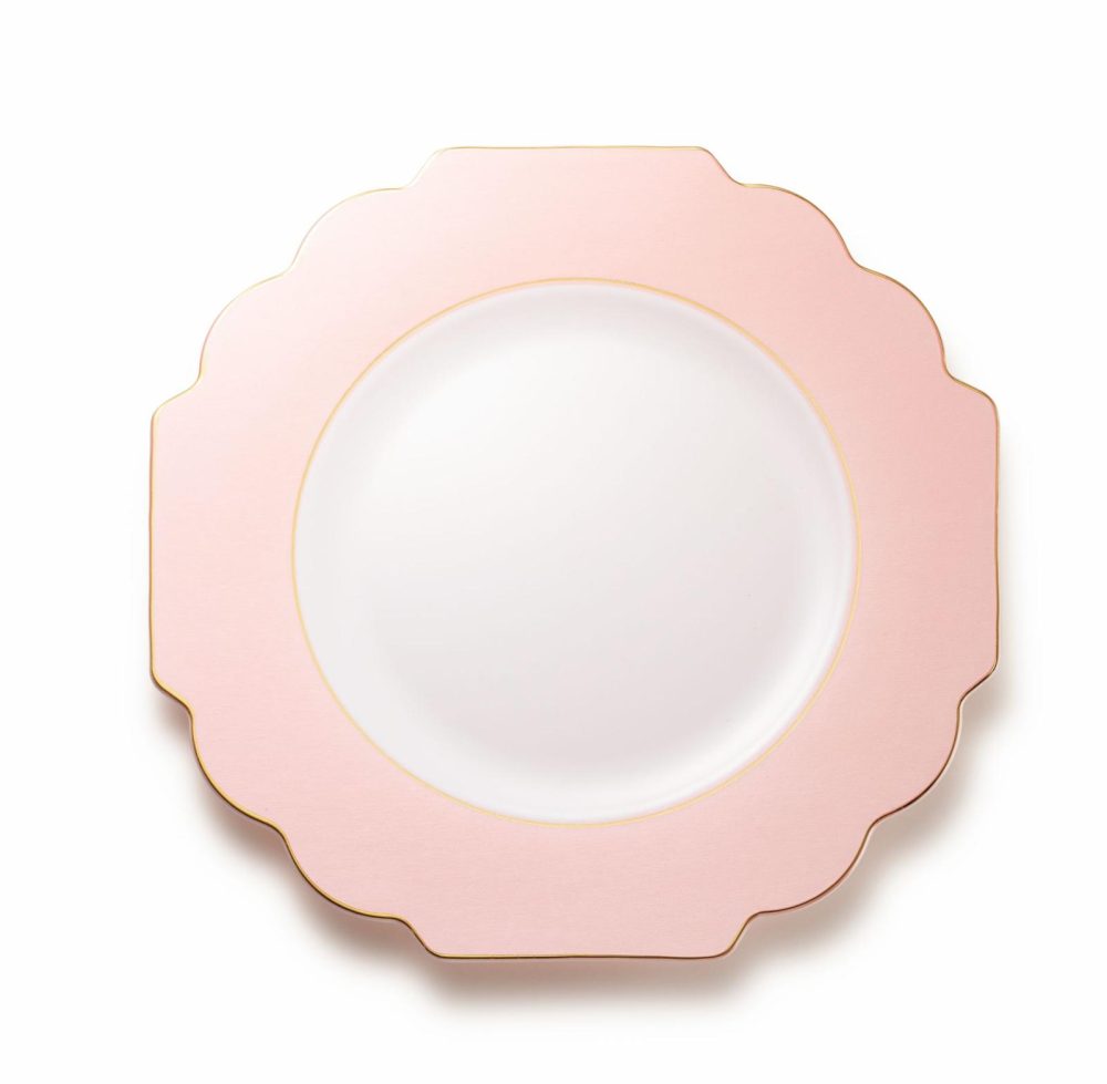 Plates | Pink And Gold Rim Plastic Plates 10 Pack – Grand Dinnerware Plates