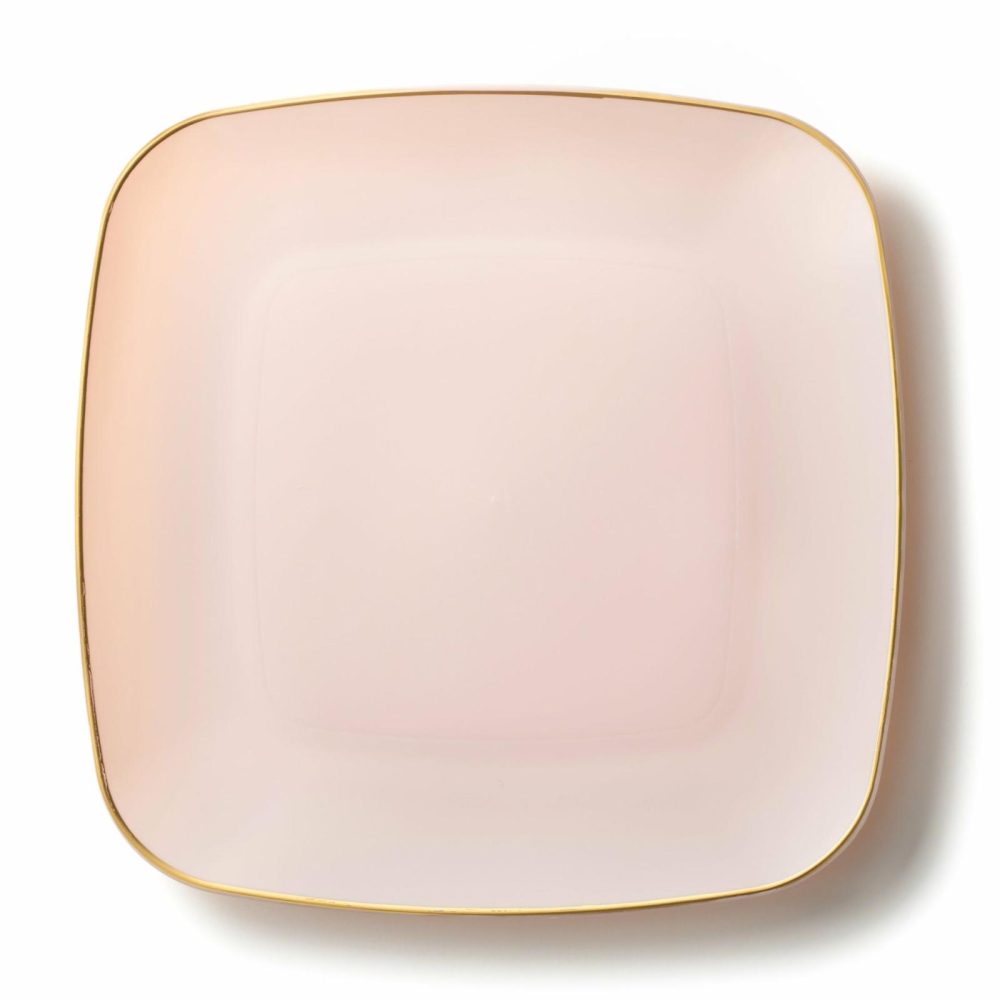 Plates | Pink And Gold Rim Square Plastic Plates 10 Pack – Classic Dinnerware Plates