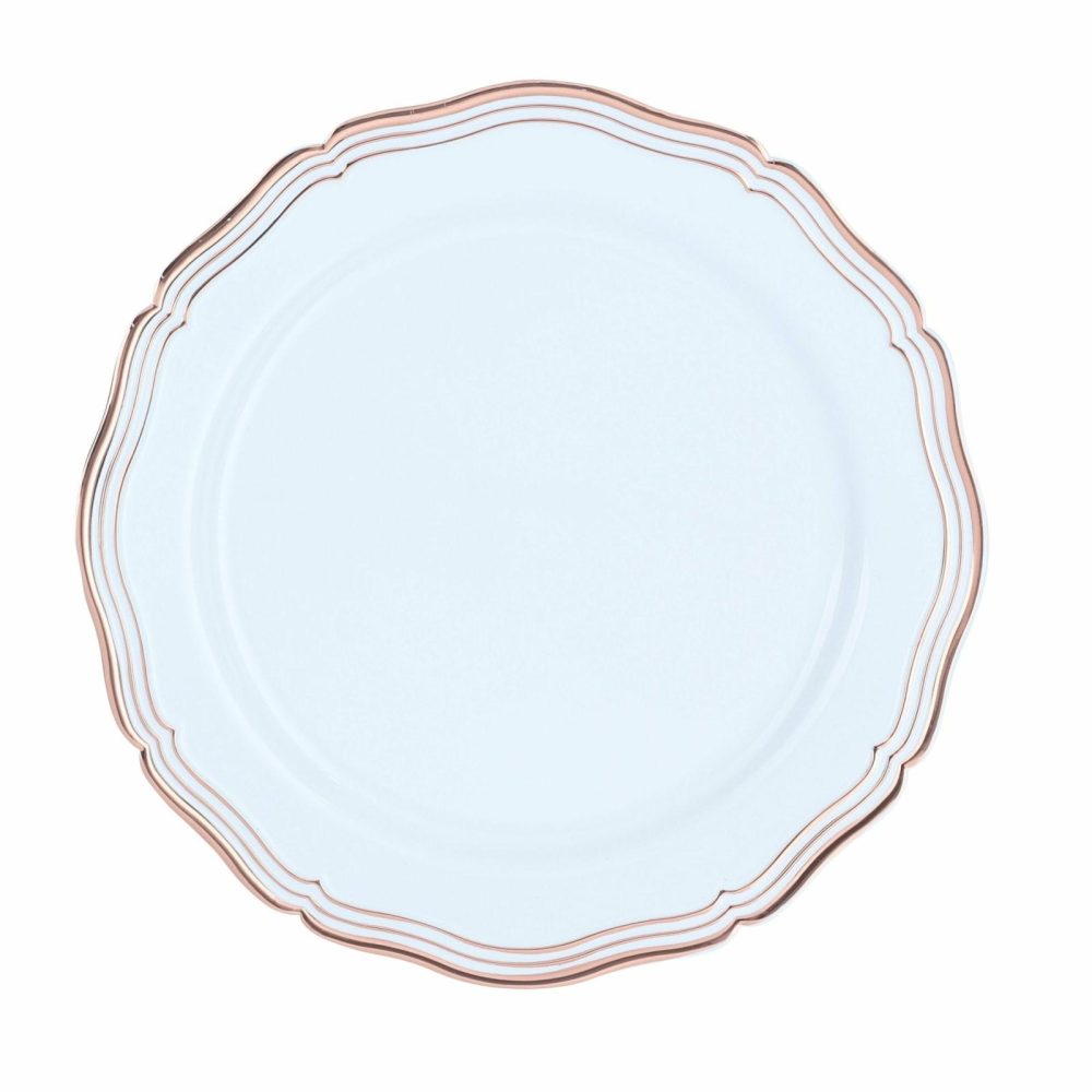 Plates | Rose Gold And White Round Plastic Plates 10 Pack – Aristocrat Dinnerware Plates