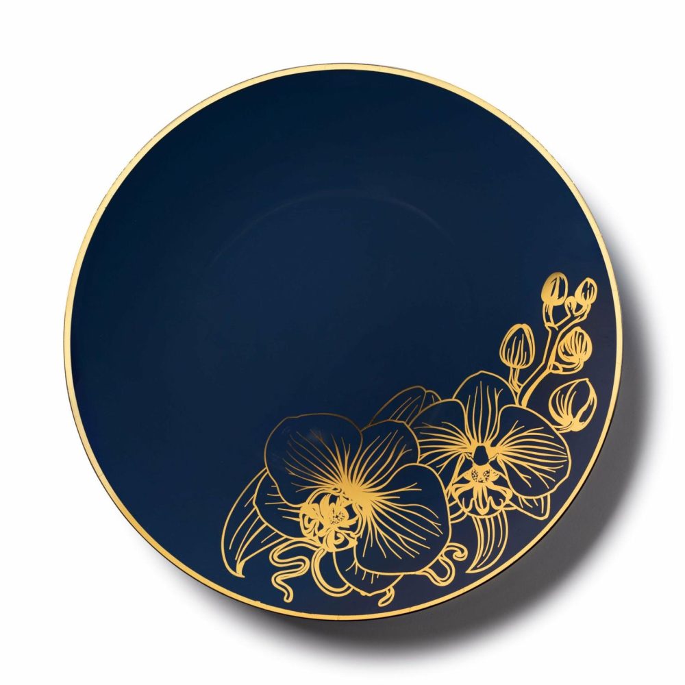 Plates | Royal Blue And Gold Round Plastic Plates – Orchid Dinnerware Plates