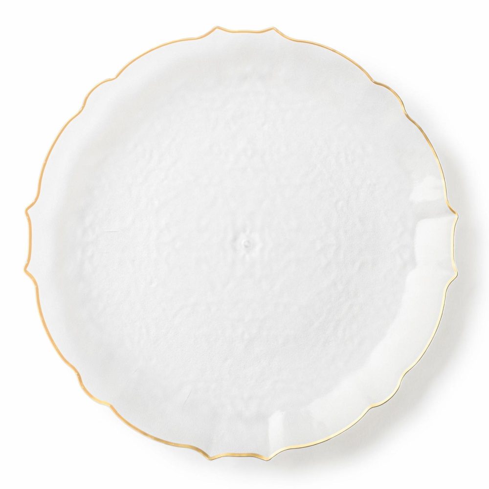 Plates | Transparent White And Gold Round Plastic Plates 10 Count – Luxe Dinnerware Plates