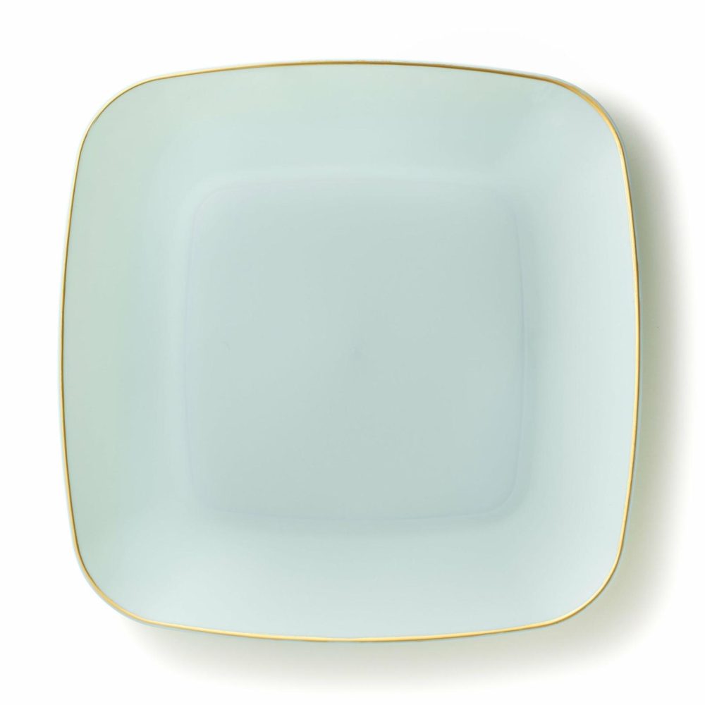 Plates | Turquoise And Gold Rim Square Plastic Plates 10 Pack – Classic Dinnerware Plates