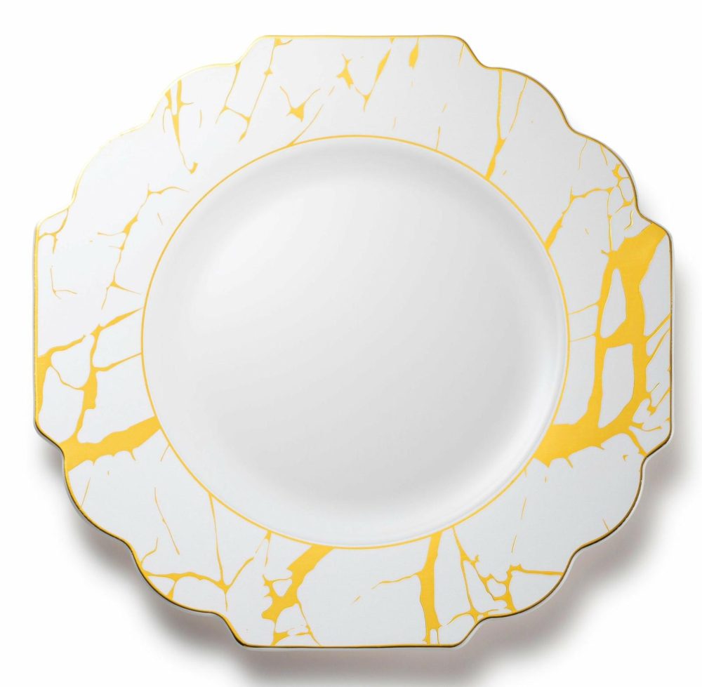 Plates | White And Gold Marble Plastic Plates 10 Pack – Grand Dinnerware Plates