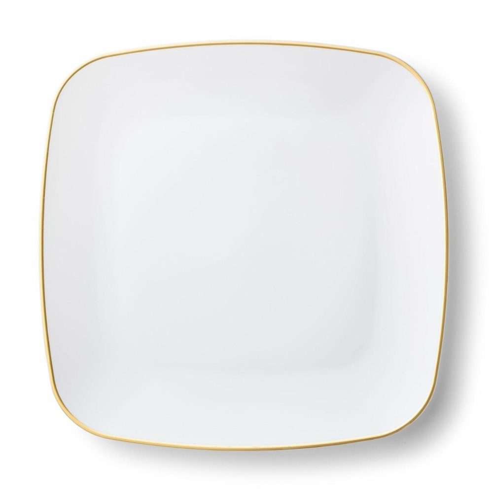 Plates | White And Gold Rim Square Plastic Plates 10 Pack – Classic Dinnerware Plates