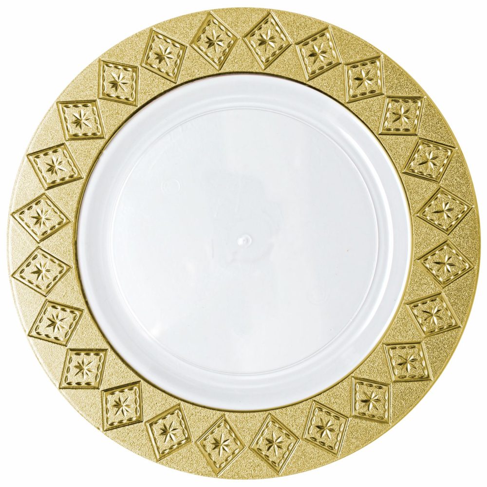 Plates | White And Gold Round Plastic Plates – Imperial Dinnerware Plates