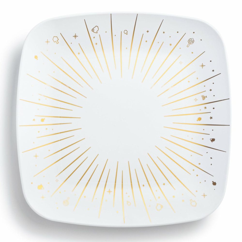 Plates | White And Gold Square Plastic Plates 10 Pack – Chanukah Dinnerware Plates