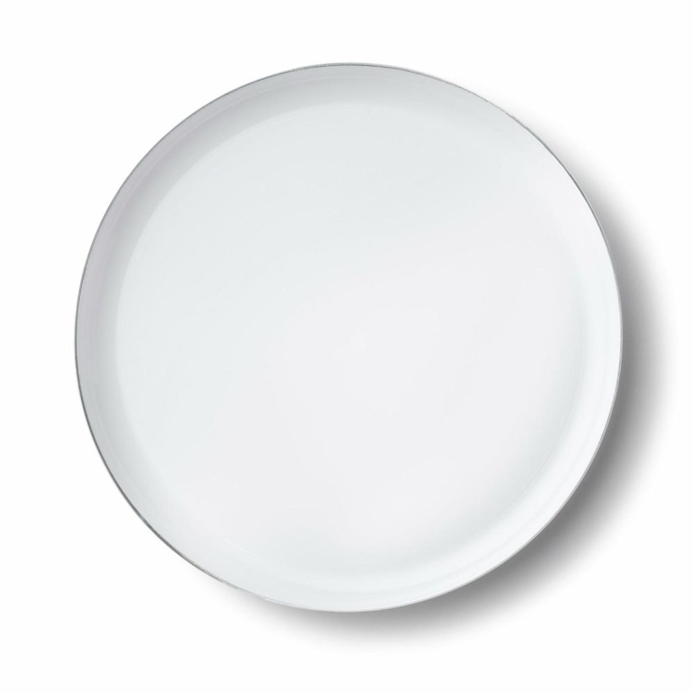 Plates | White And Silver Round Plastic Plates – Edge Dinnerware Plates