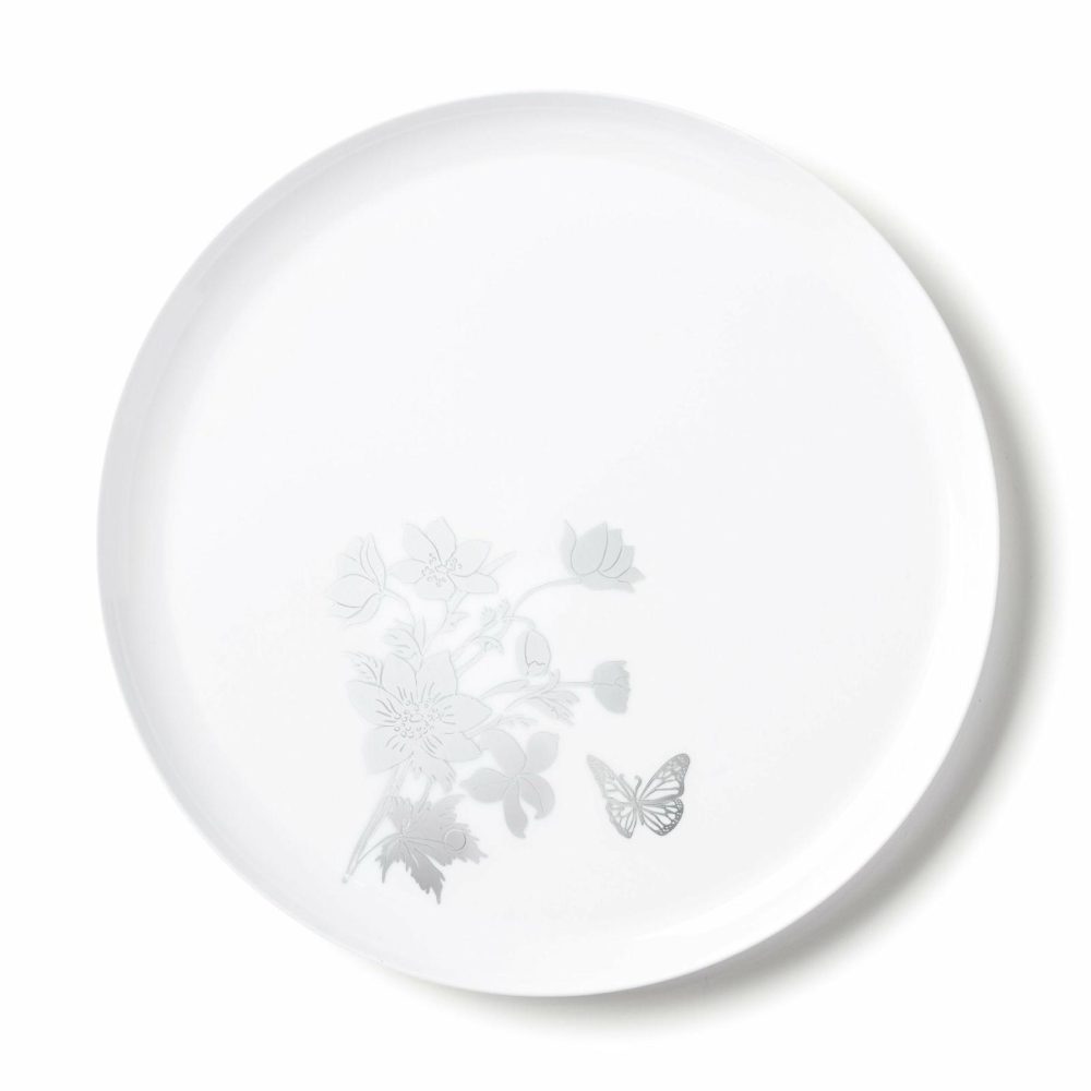 Plates | White And Silver Round Plastic Plates – Garden Edge Dinnerware Plates