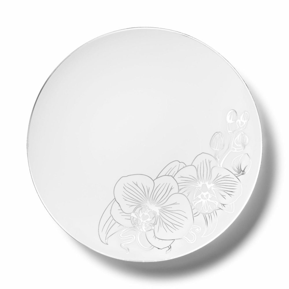 Plates | White And Silver Round Plastic Plates – Orchid Dinnerware Plates