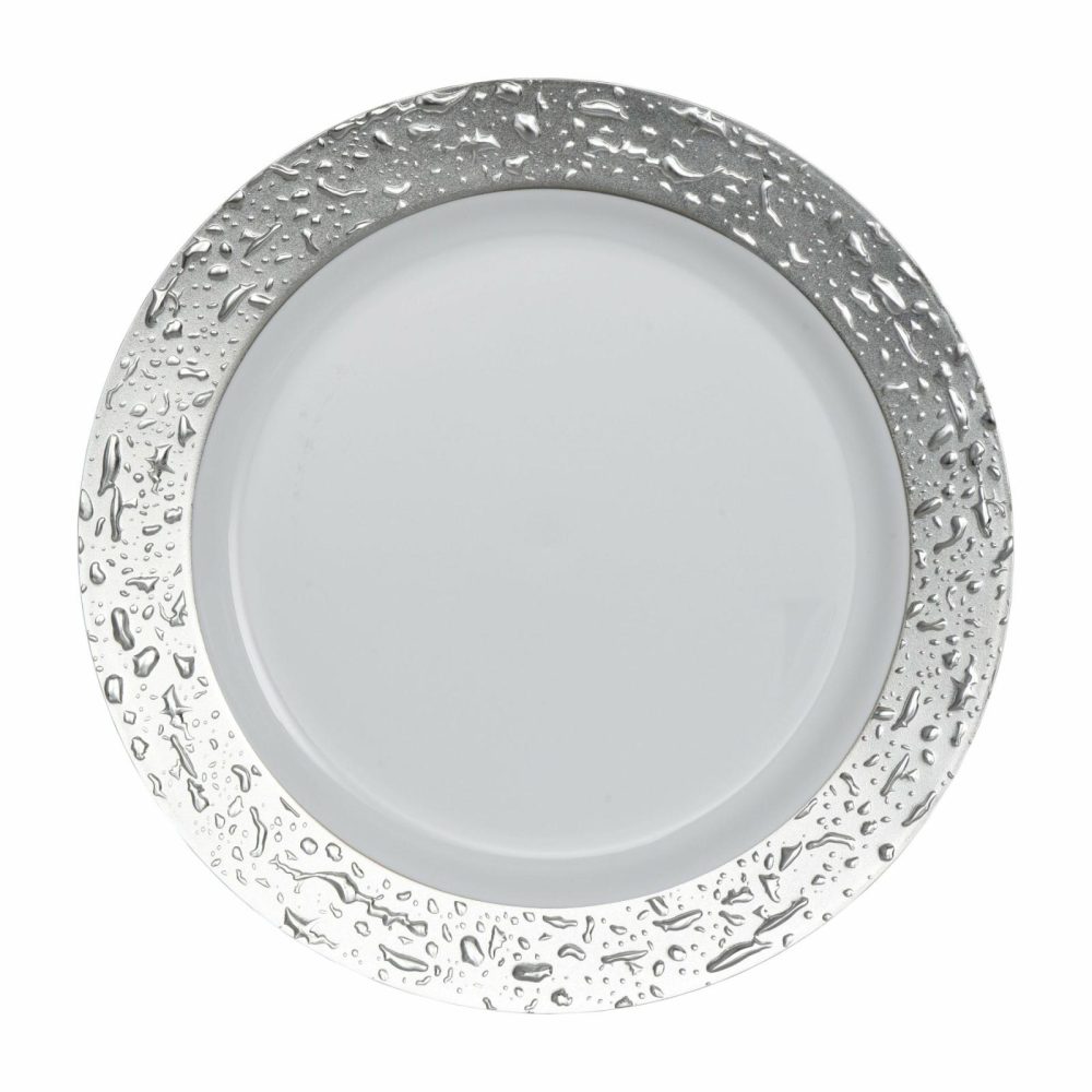 Plates | White And Silver Round Plastic Plates – Ros’Ee Dinnerware Plates